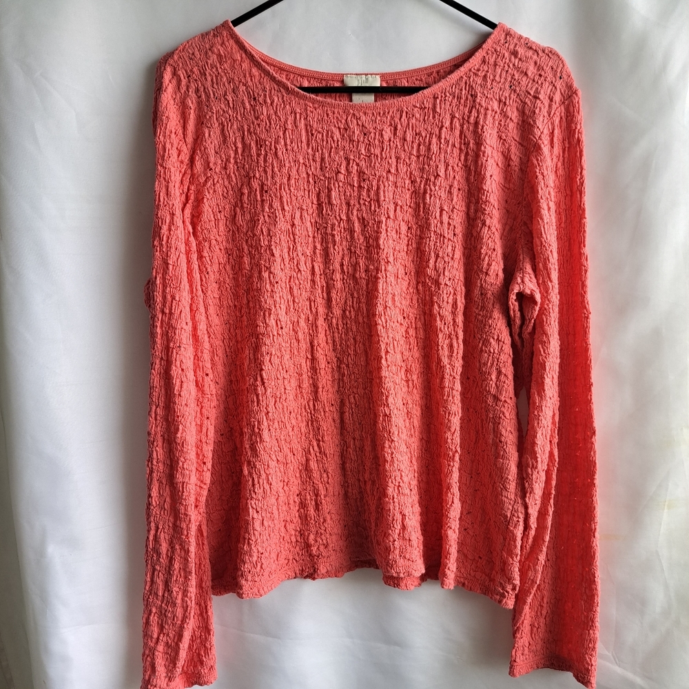 J Jill Women's Coral Lightweight gauzy boho Eyelet Tunic Top Size L
